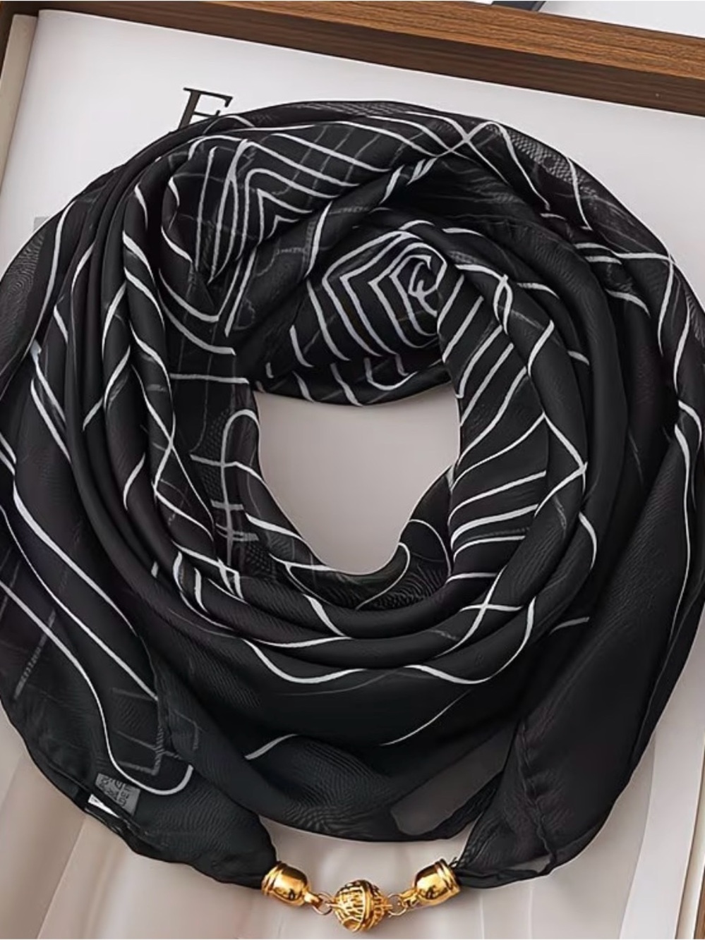 Black Geometric Print Lightweight Scarf